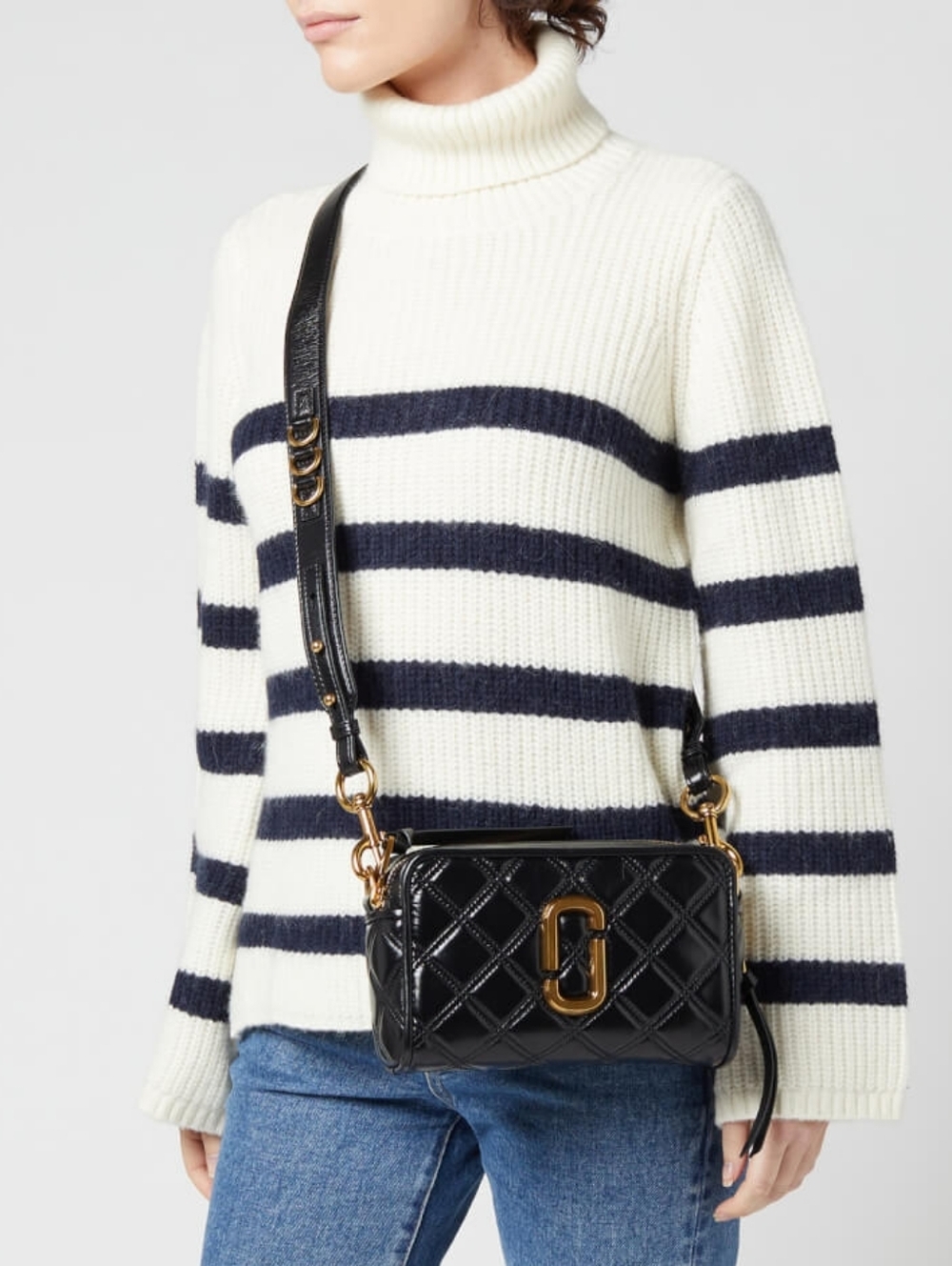 MARC JACOBS Quilted Softshot (Black/Gold) Camera Bag Charm Chain Crossbody Strap - Picture 3 of 16